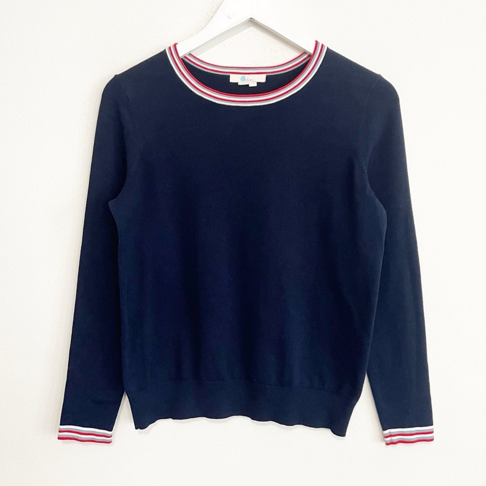 BOGO! Boden Stripe Crewneck Cotton Ringer Sweater Navy Red Size Small